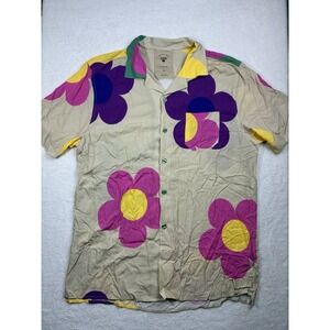 OAS Shirt Mens XL Flower Short Sleev Button Up Cuba Retro Resort Vacation Casual